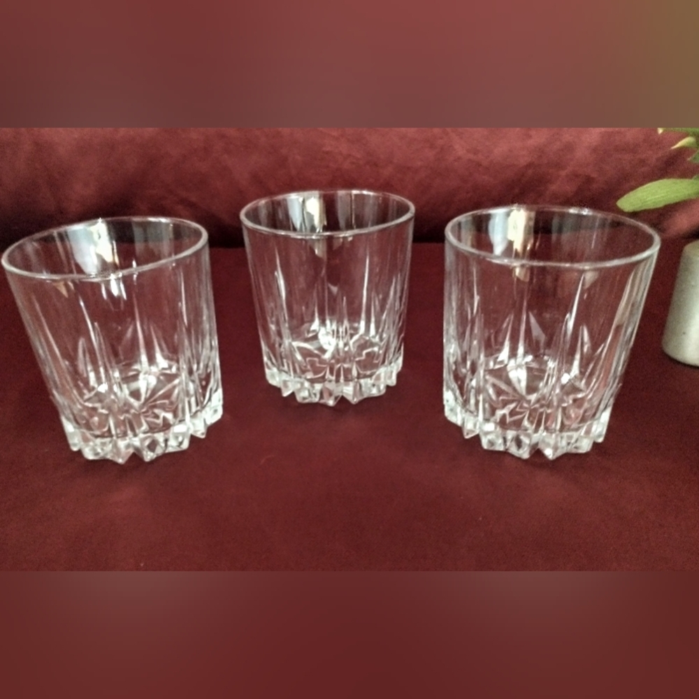 Vintage Arocroc France Cut Glass Whiskey Low Ball Glasses - 80s